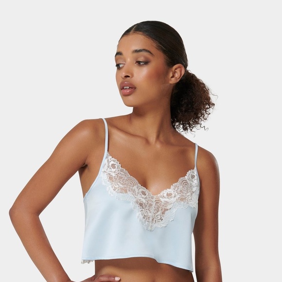 Bluebella Isabella Ice Water Blue White Floral Lace Cropped Satin Camisole Small - Picture 1 of 10